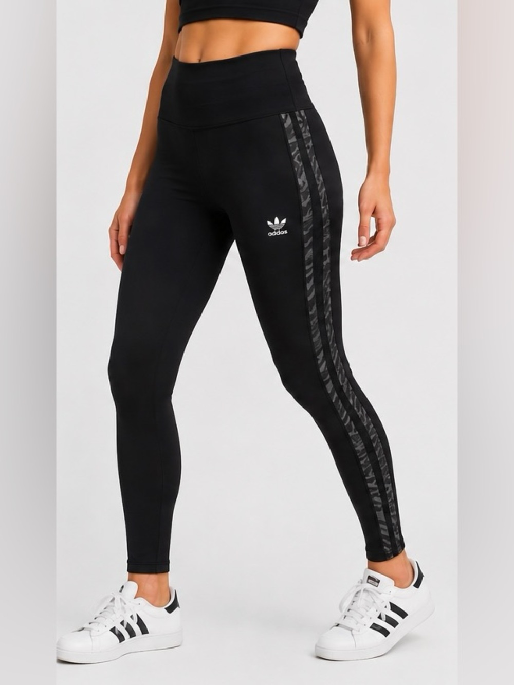 Adidas Black High Rise Leggings Trefoil Logo Side Stripe Size XL